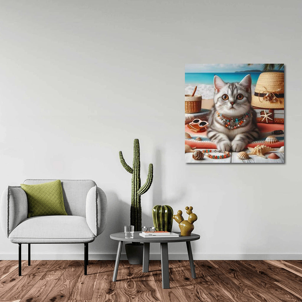 Cat on the Beach: Summer Lightness and Sea Treasures