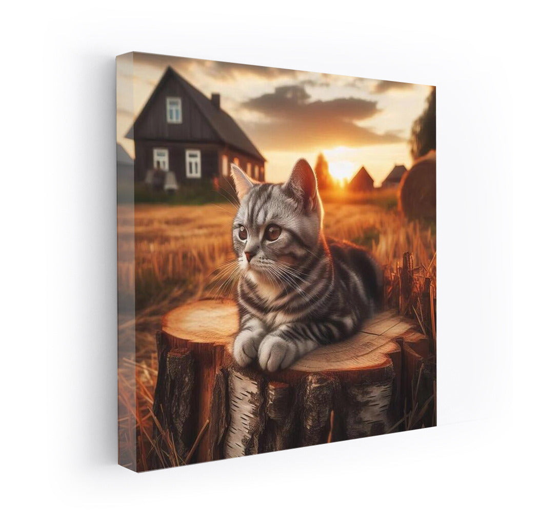 Sunset Kitten in a Country Landscape: Comfort and Warmth for Your Interior