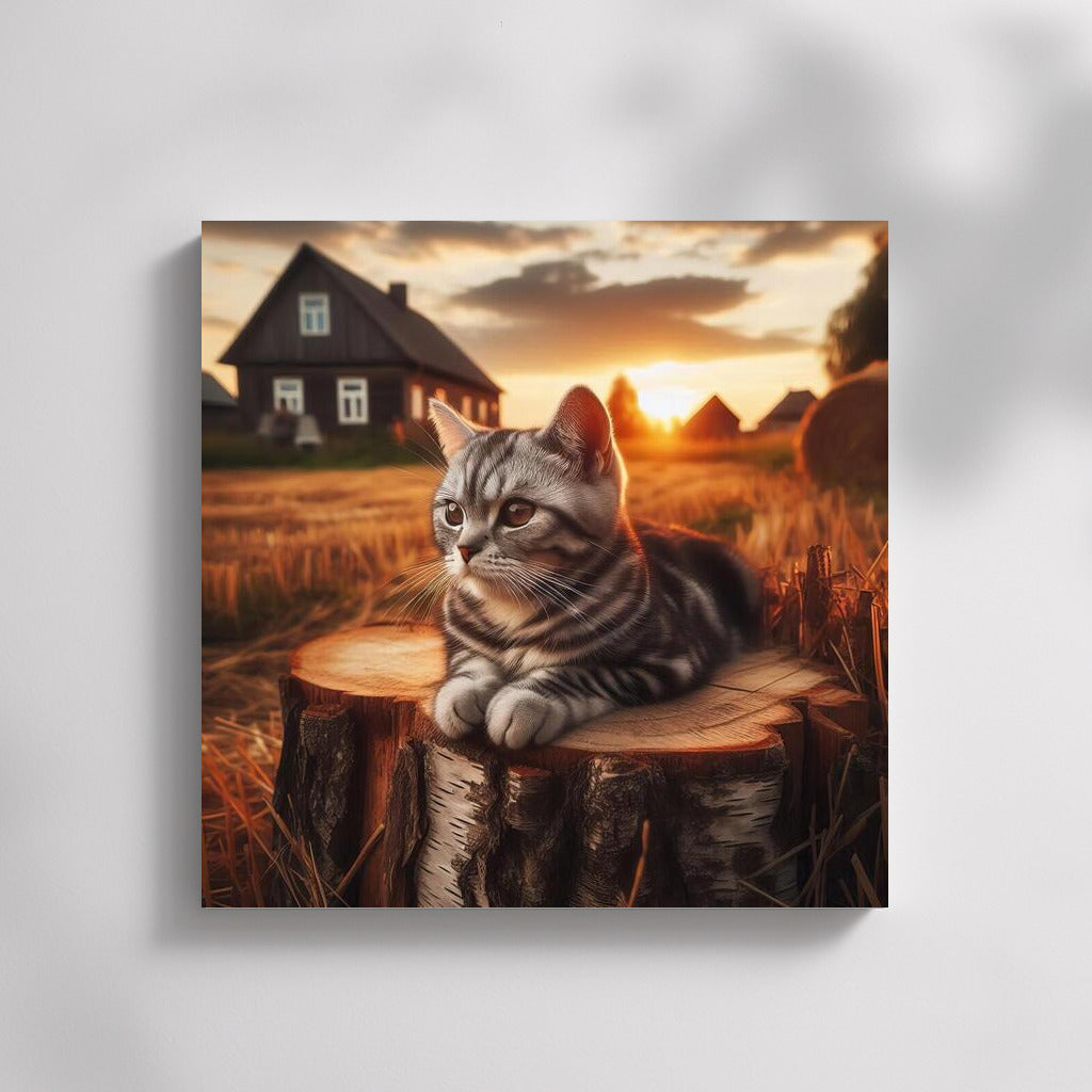 Sunset Kitten in a Country Landscape: Comfort and Warmth for Your Interior