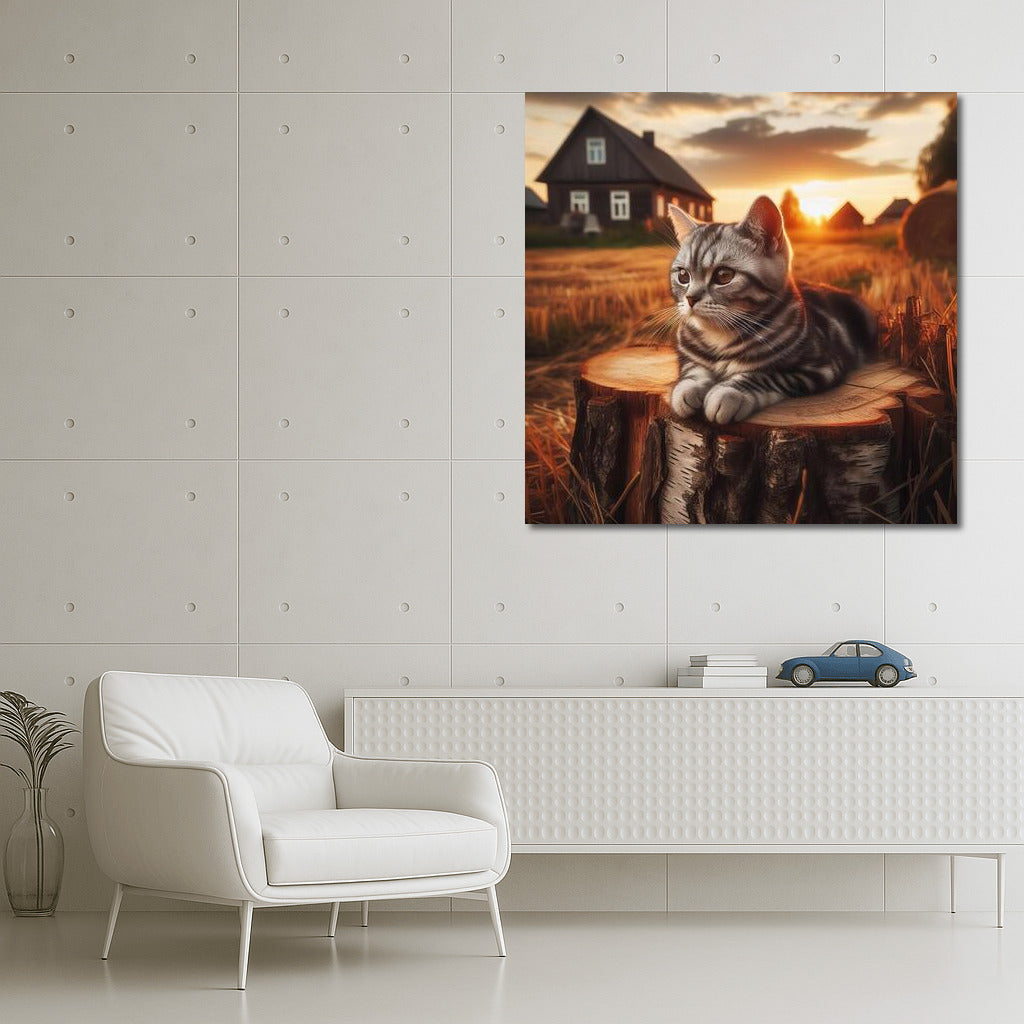 Sunset Kitten in a Country Landscape: Comfort and Warmth for Your Interior