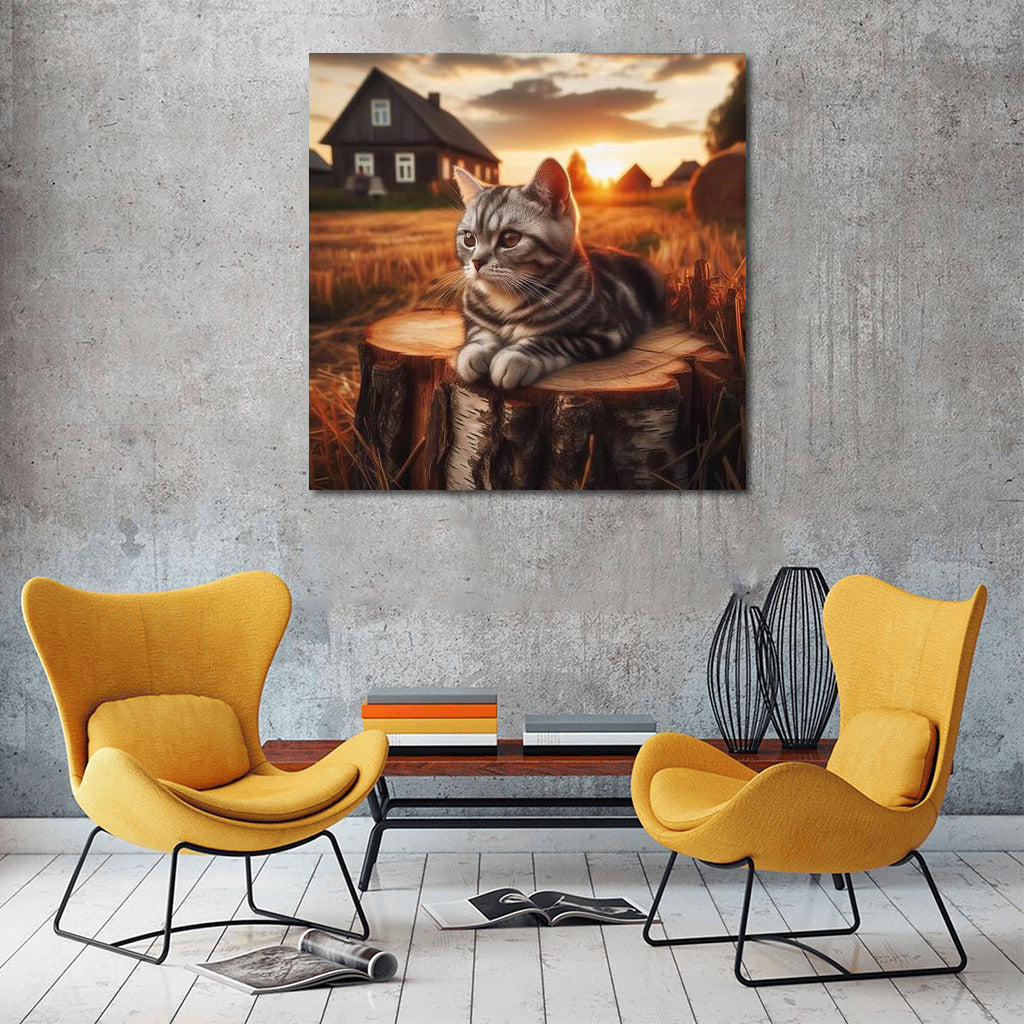 Sunset Kitten in a Country Landscape: Comfort and Warmth for Your Interior