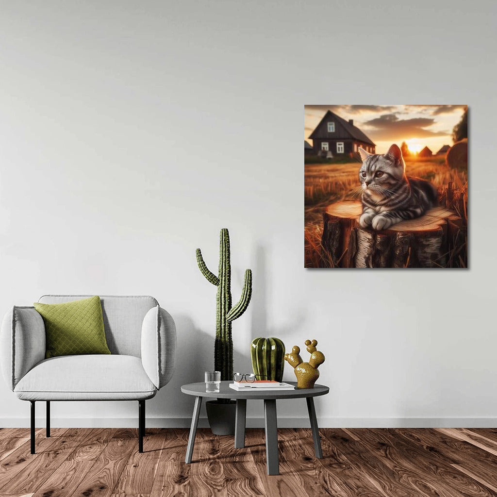 Sunset Kitten in a Country Landscape: Comfort and Warmth for Your Interior