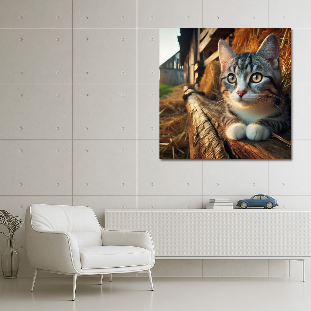 Fluffy Kitten on a Straw Background: Comfort and Charm for Your Home