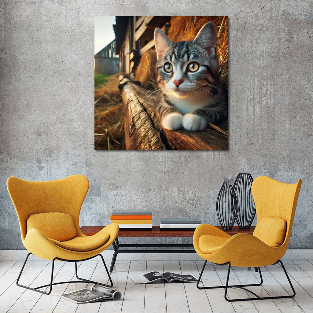 Fluffy Kitten on a Straw Background: Comfort and Charm for Your Home