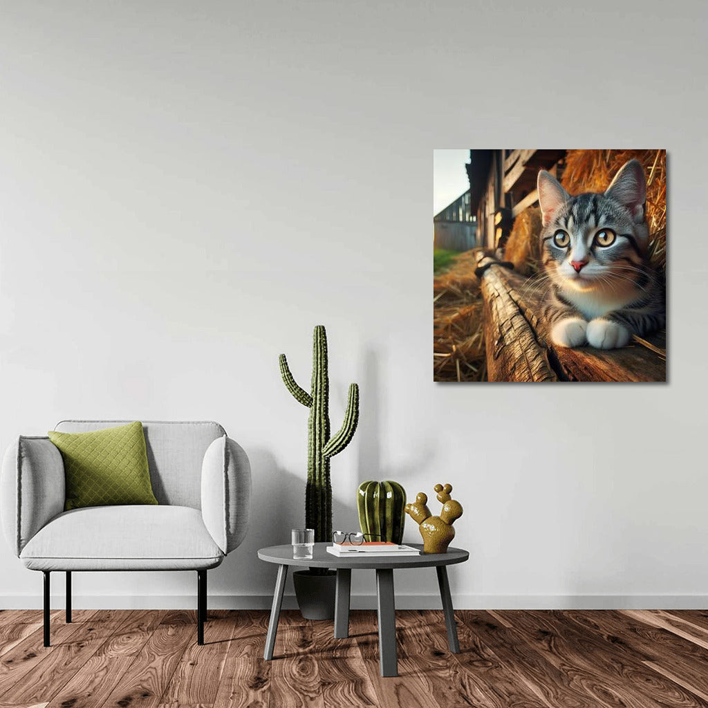 Fluffy Kitten on a Straw Background: Comfort and Charm for Your Home
