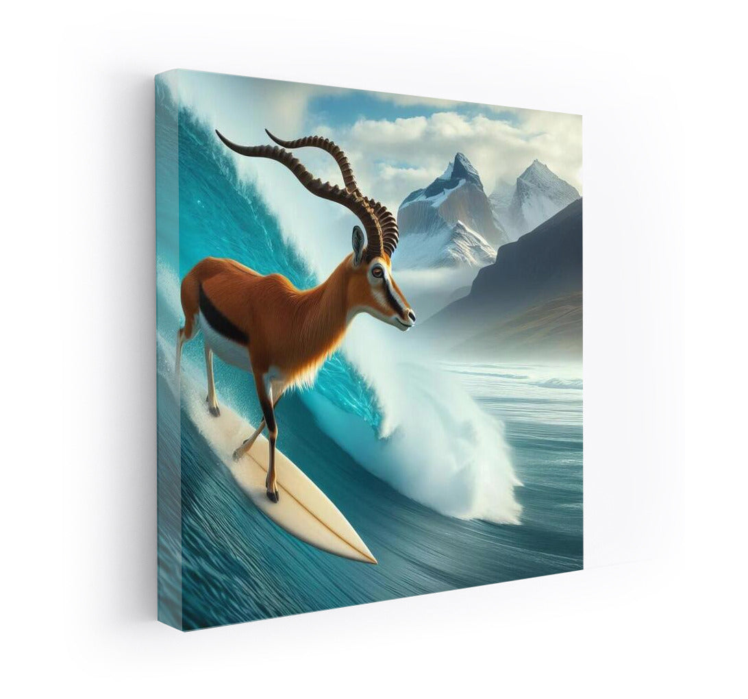 Antelope on the crest of a giant wave: a fantastic fusion of nature and imagination