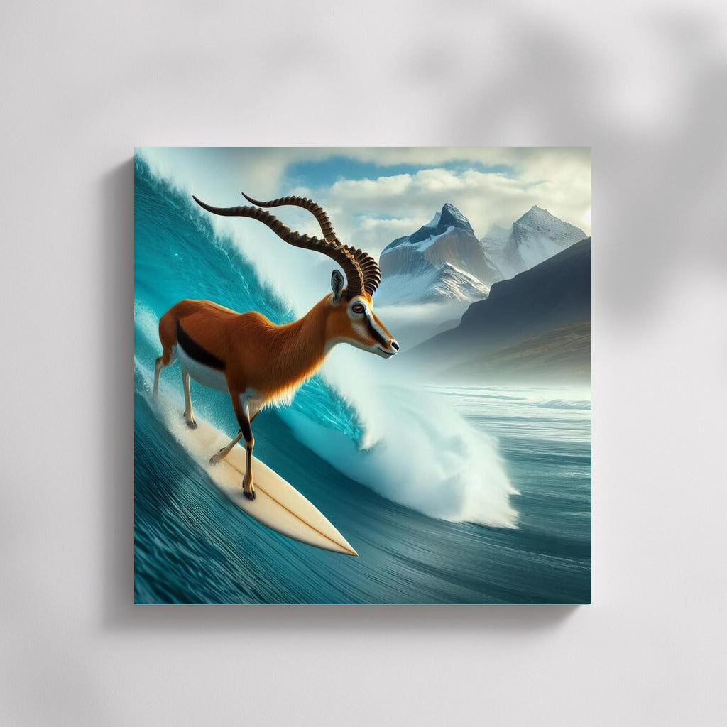 Antelope on the crest of a giant wave: a fantastic fusion of nature and imagination