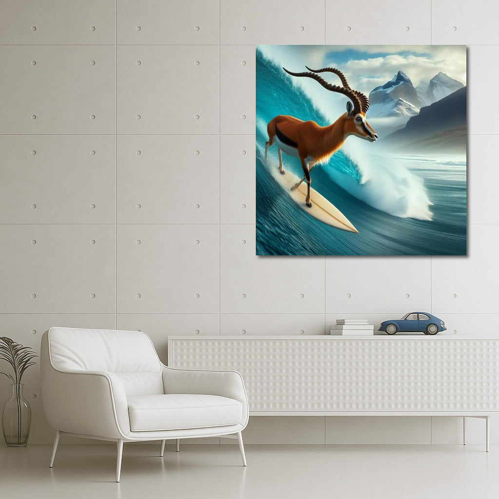 Antelope on the crest of a giant wave: a fantastic fusion of nature and imagination