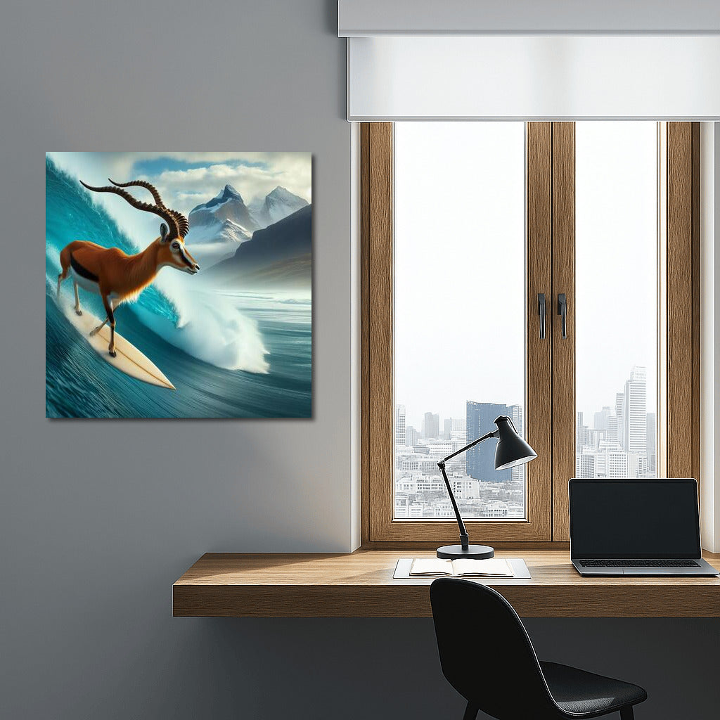 Antelope on the crest of a giant wave: a fantastic fusion of nature and imagination