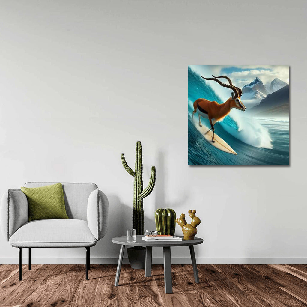 Antelope on the crest of a giant wave: a fantastic fusion of nature and imagination