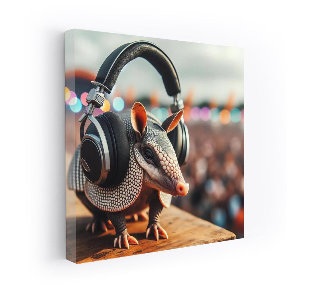 Armadillo in Headphones at Music Festival: Bright Interior Decor