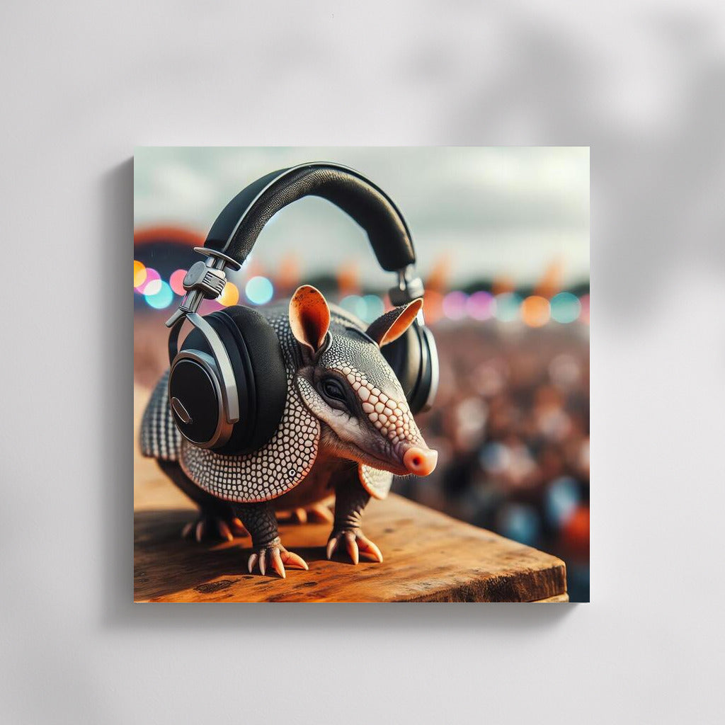 Armadillo in Headphones at Music Festival: Bright Interior Decor