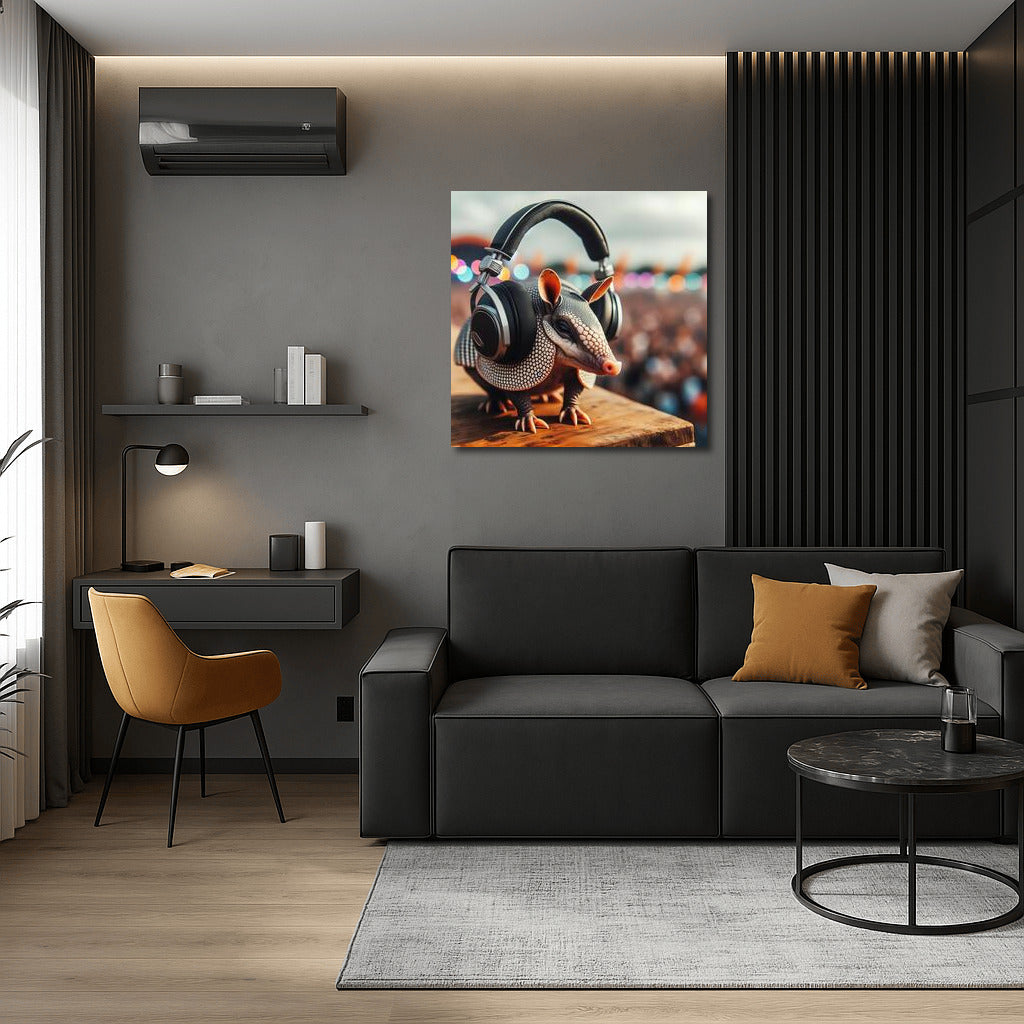 Armadillo in Headphones at Music Festival: Bright Interior Decor