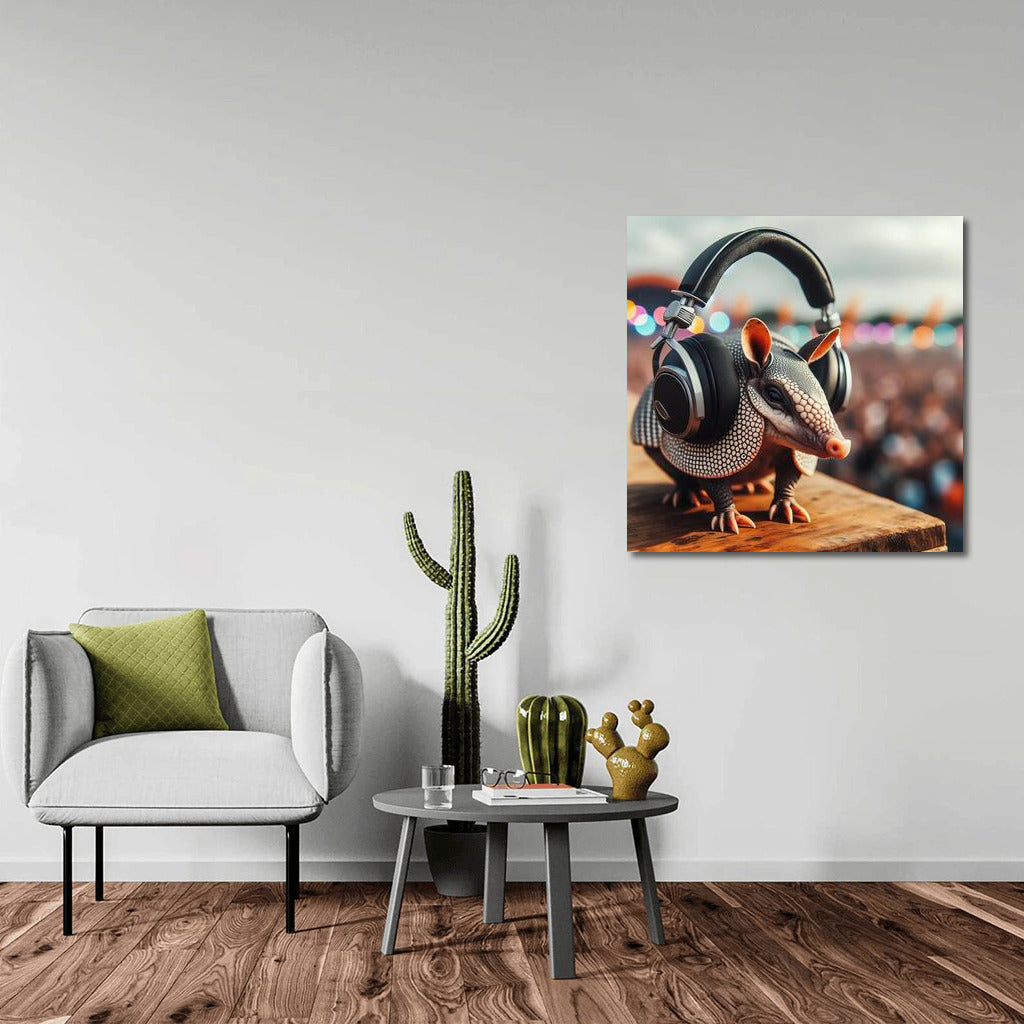 Armadillo in Headphones at Music Festival: Bright Interior Decor