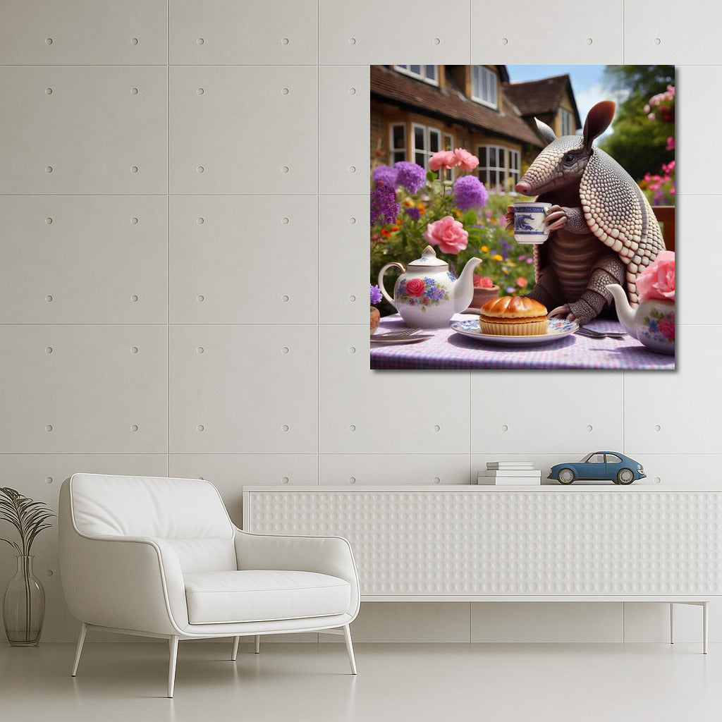 Armadillo Tea Party in a Blooming English Garden