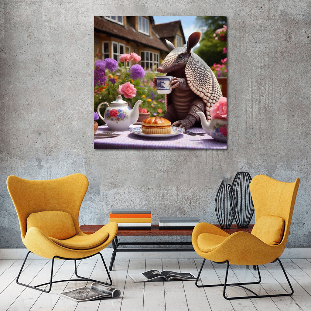 Armadillo Tea Party in a Blooming English Garden