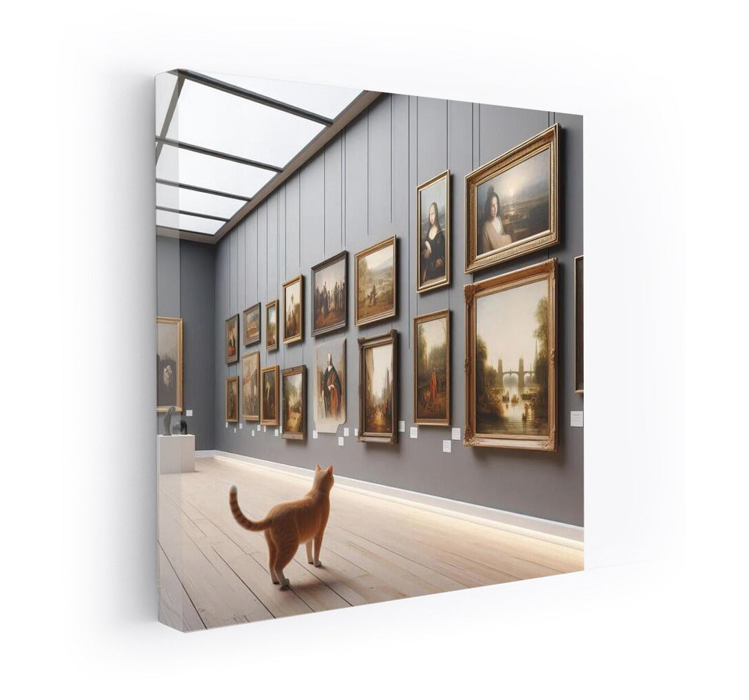 Connoisseur Cat in Minimalist Gallery: A Furry Take on Contemporary Art