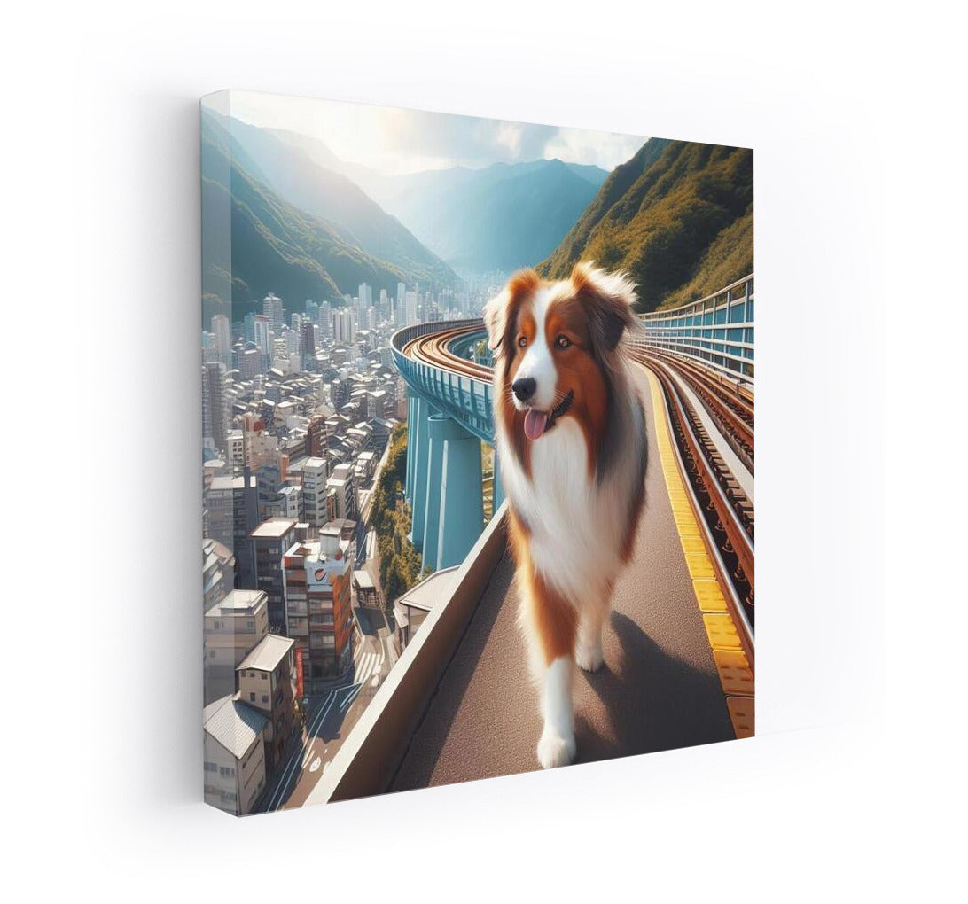 Australian Shepherd Walks Through Japanese Landscapes