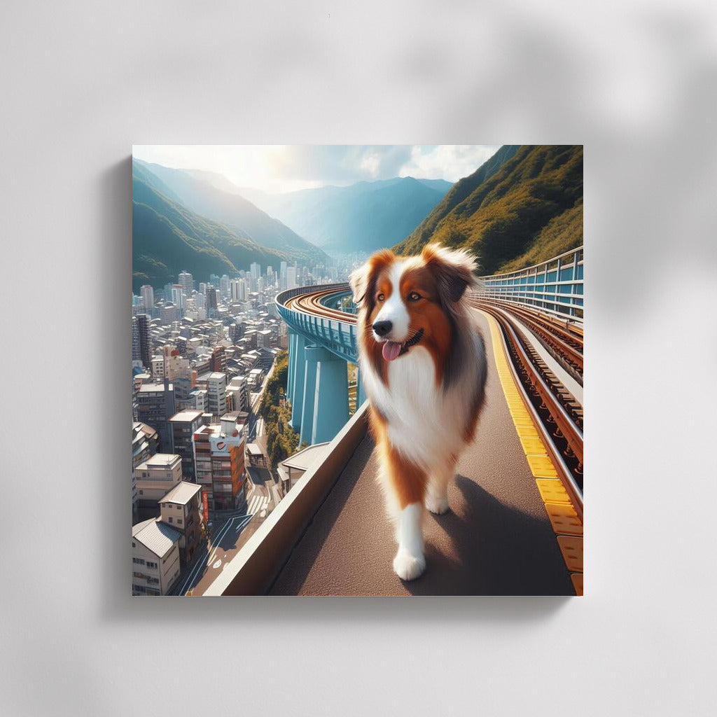 Australian Shepherd Walks Through Japanese Landscapes