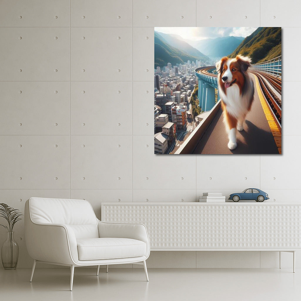 Australian Shepherd Walks Through Japanese Landscapes