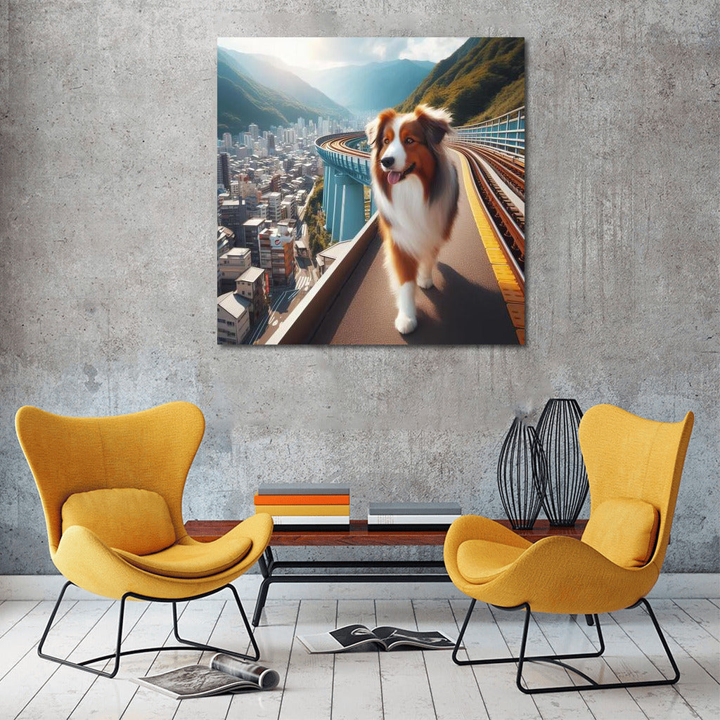 Australian Shepherd Walks Through Japanese Landscapes