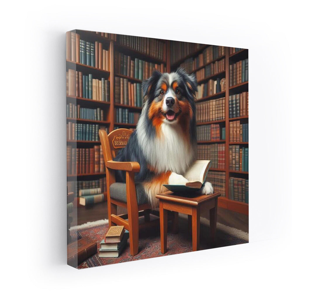 Australian Shepherd Reading in the Library: The Charm of Coziness and Intelligence