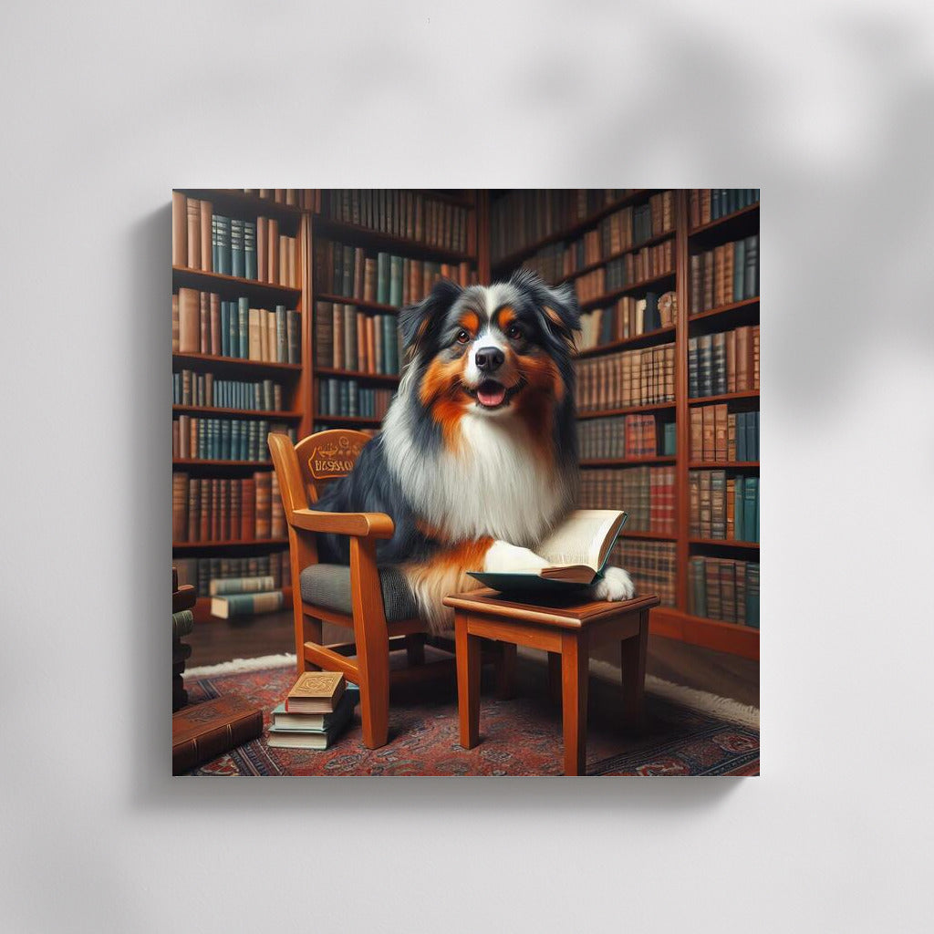 Australian Shepherd Reading in the Library: The Charm of Coziness and Intelligence