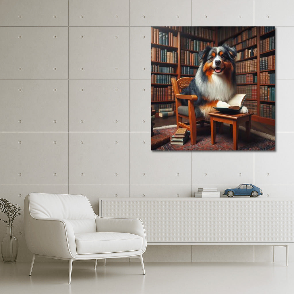 Australian Shepherd Reading in the Library: The Charm of Coziness and Intelligence