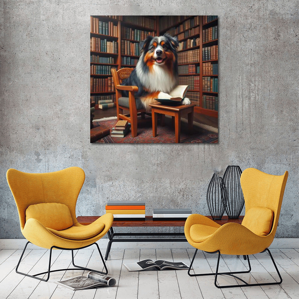 Australian Shepherd Reading in the Library: The Charm of Coziness and Intelligence