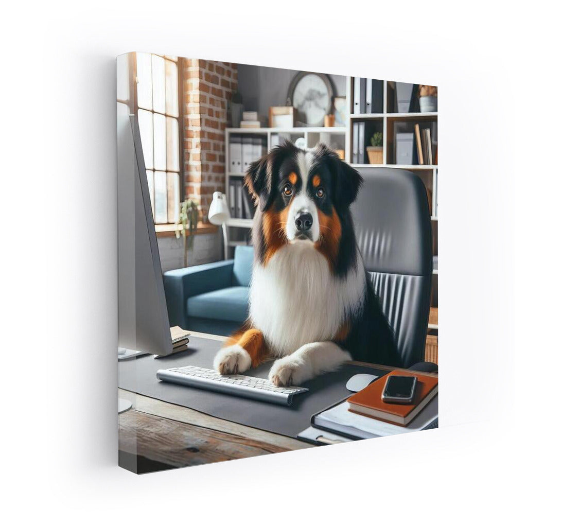 Office Genius: Australian Shepherd at the Computer