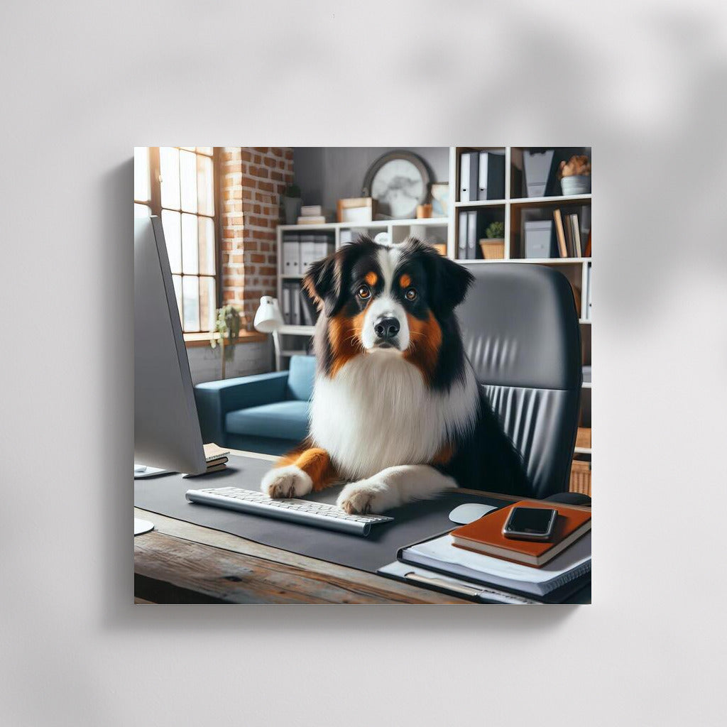 Office Genius: Australian Shepherd at the Computer