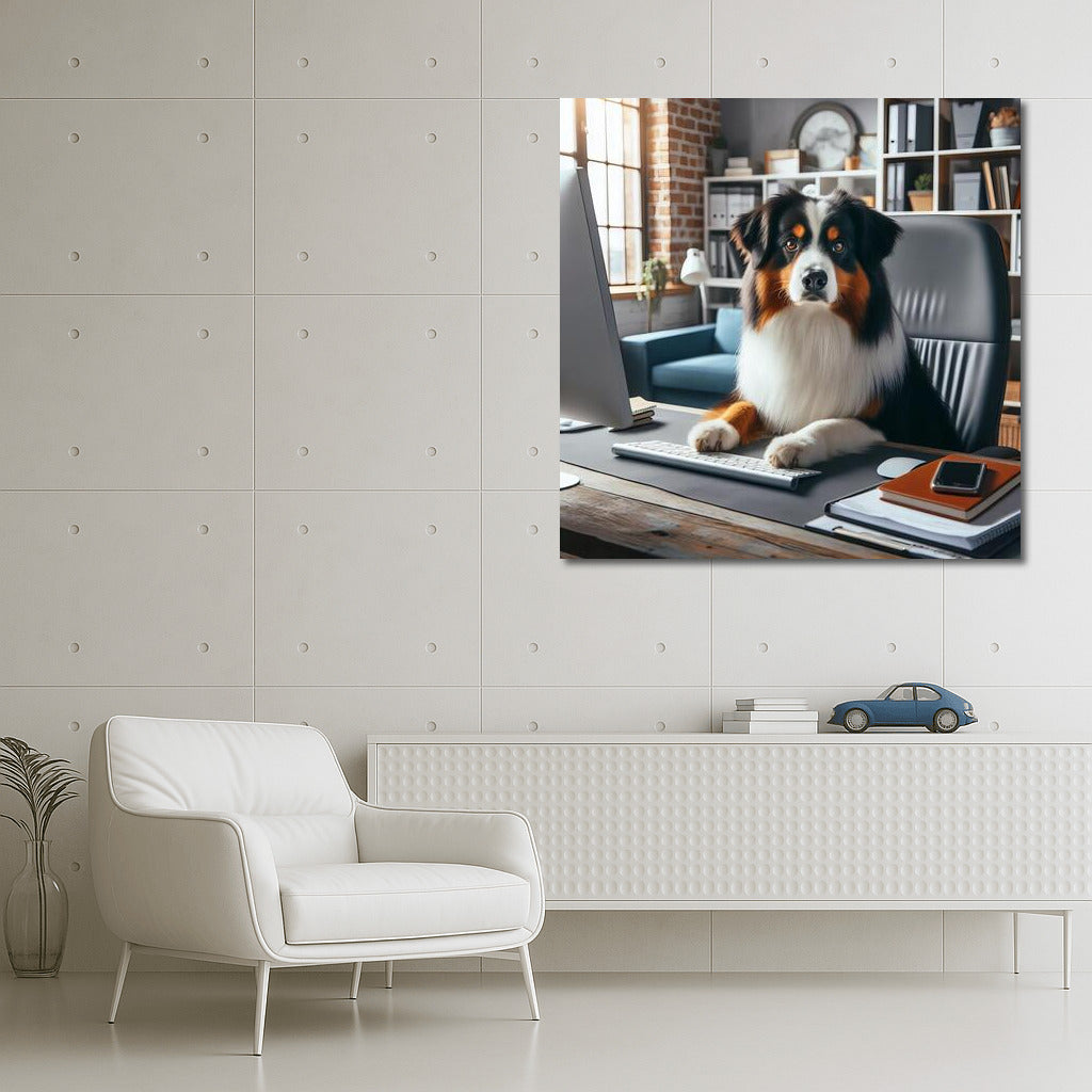 Office Genius: Australian Shepherd at the Computer