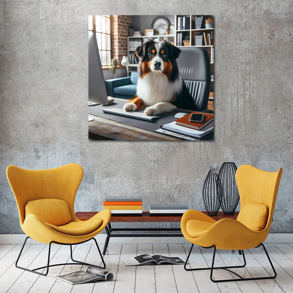 Office Genius: Australian Shepherd at the Computer