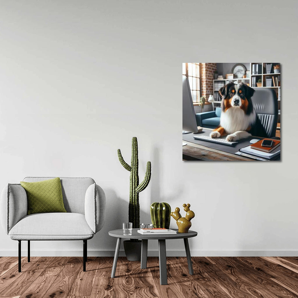 Office Genius: Australian Shepherd at the Computer