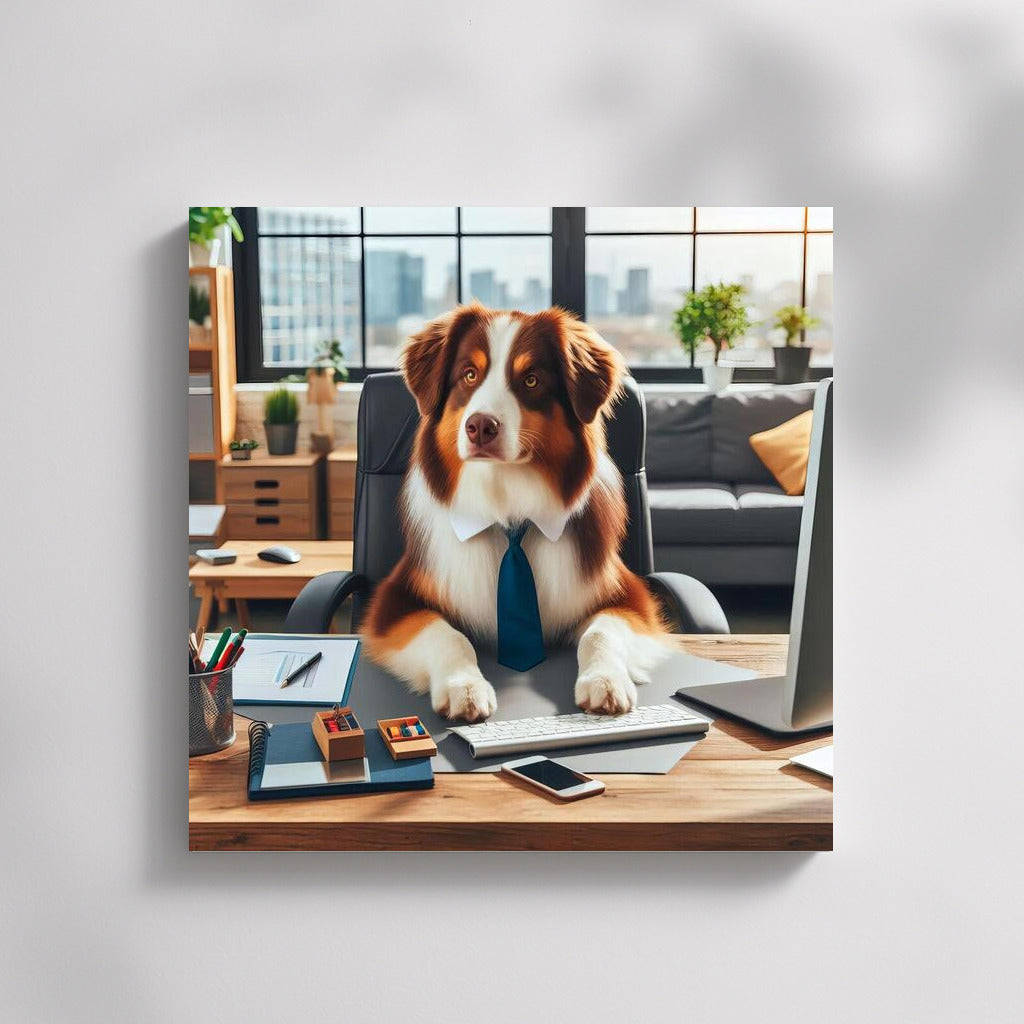 Office Genius: Australian Shepherd at the Computer