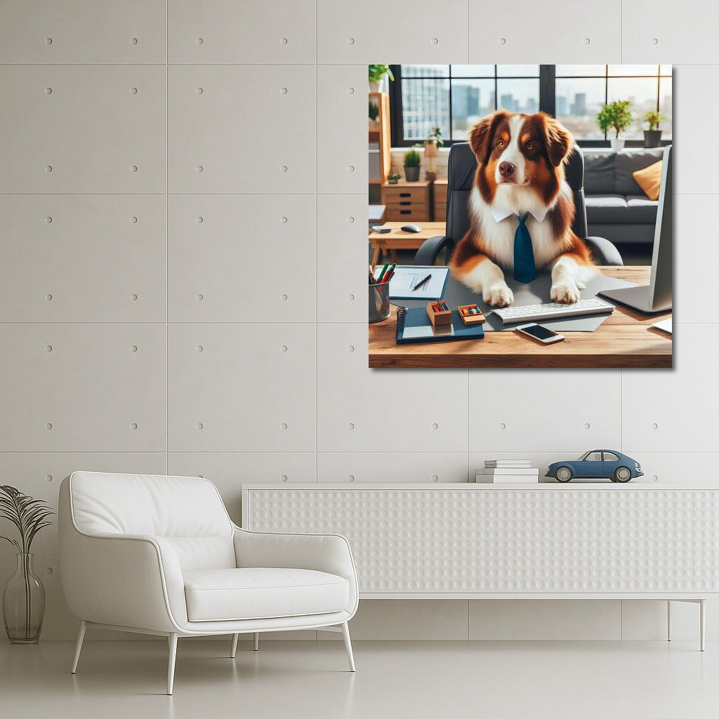 Office Genius: Australian Shepherd at the Computer