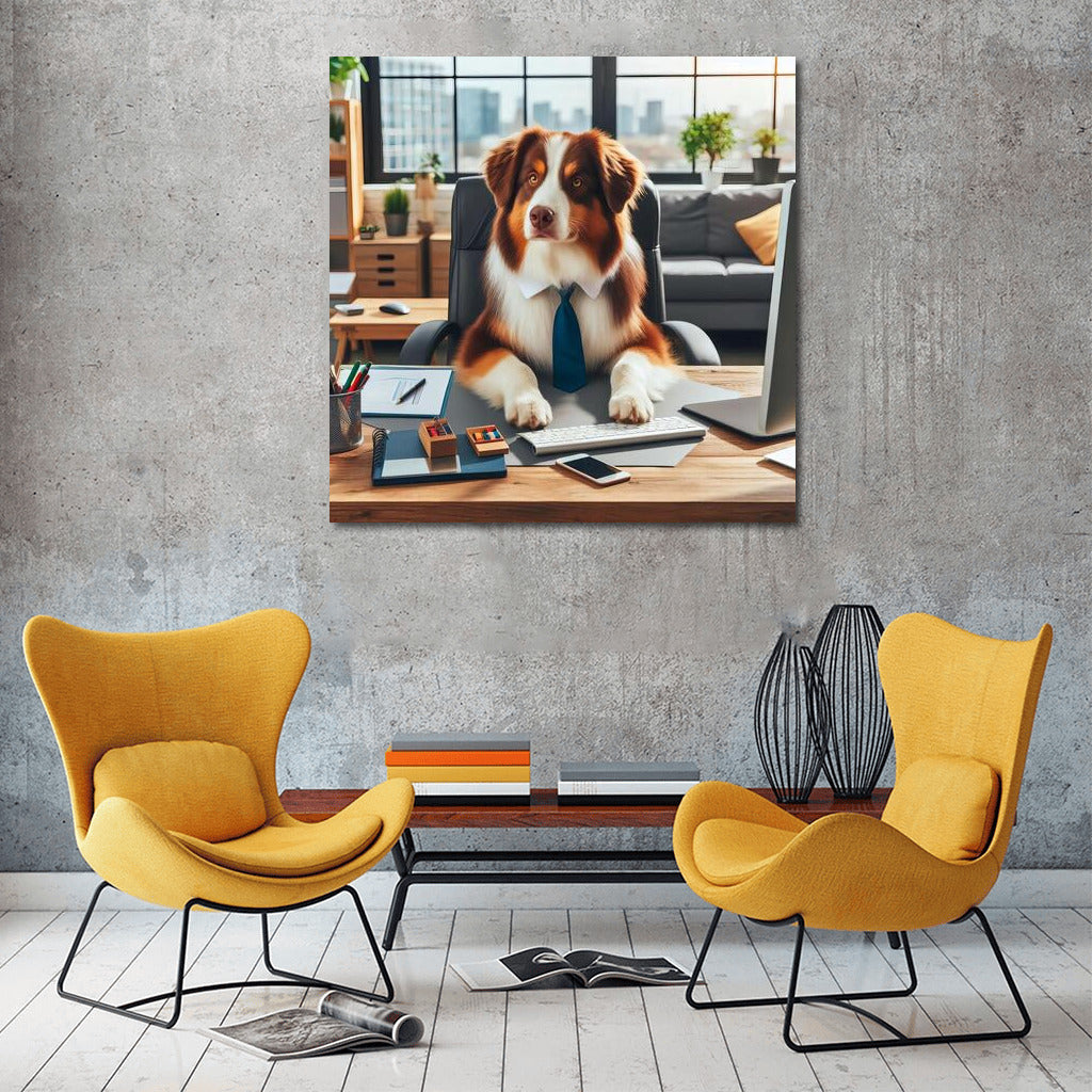 Office Genius: Australian Shepherd at the Computer