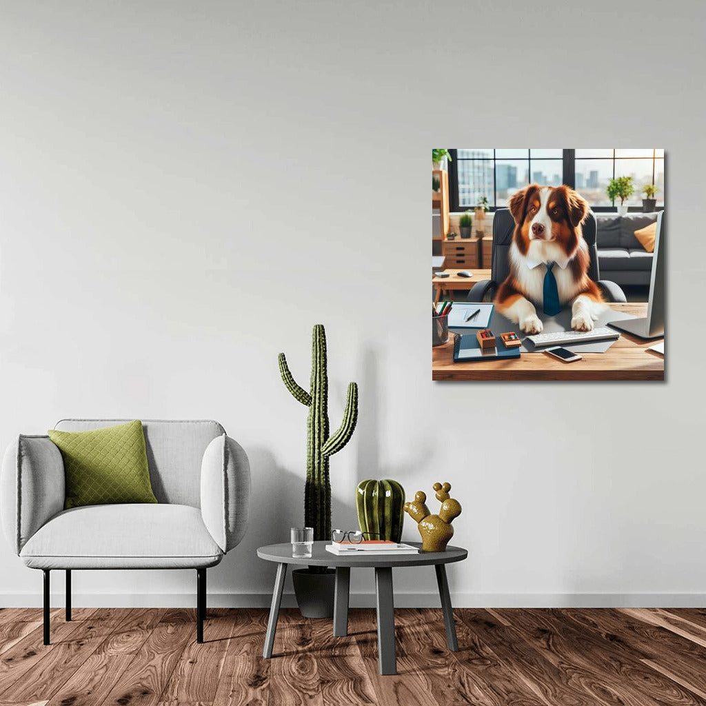 Office Genius: Australian Shepherd at the Computer