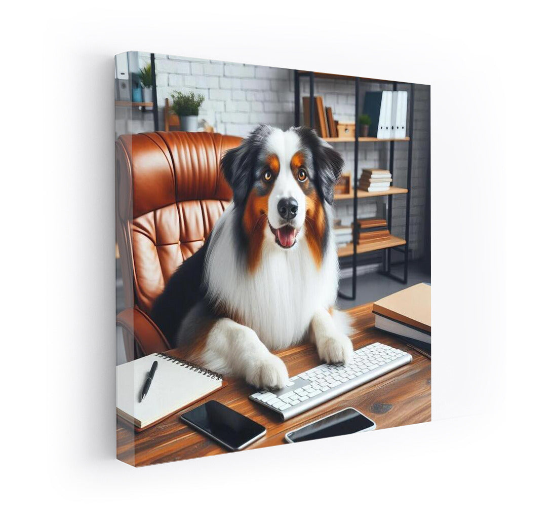 Office Genius: Australian Shepherd at the Computer