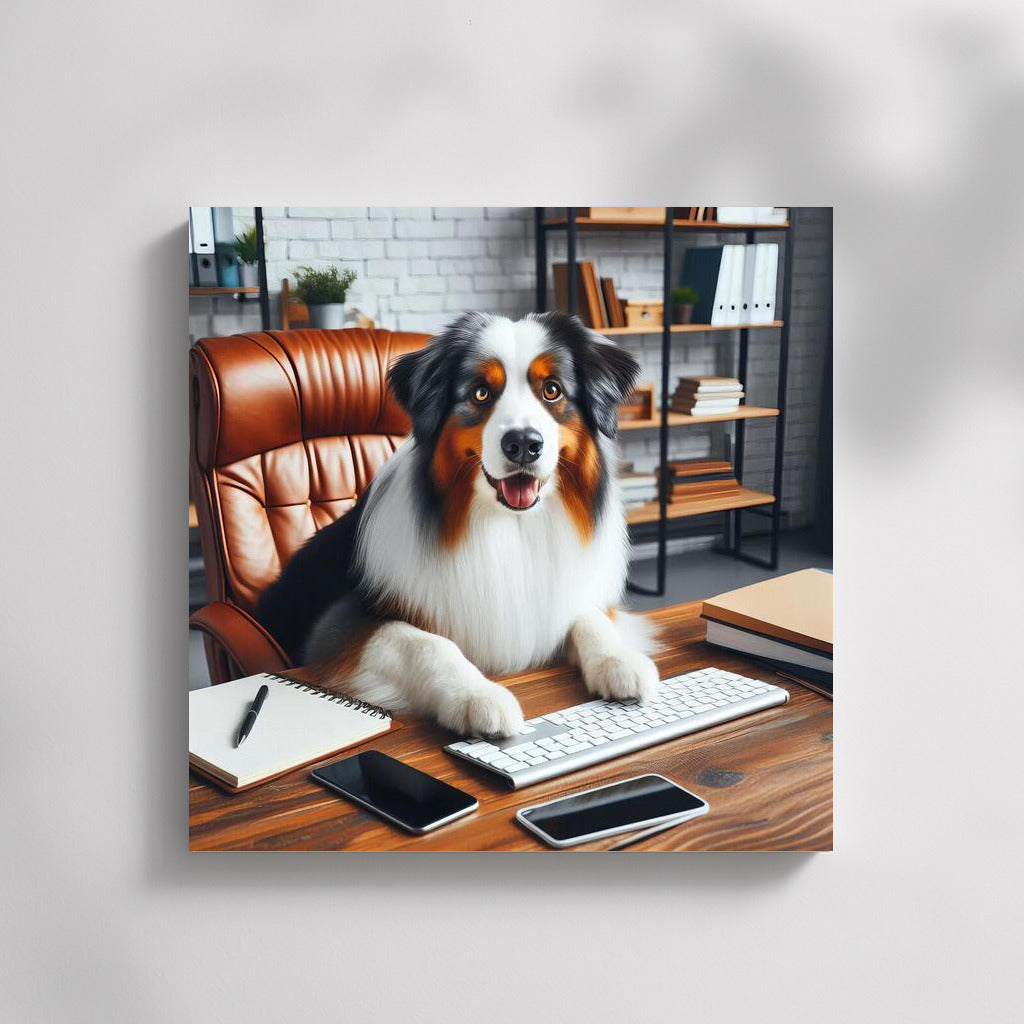 Office Genius: Australian Shepherd at the Computer