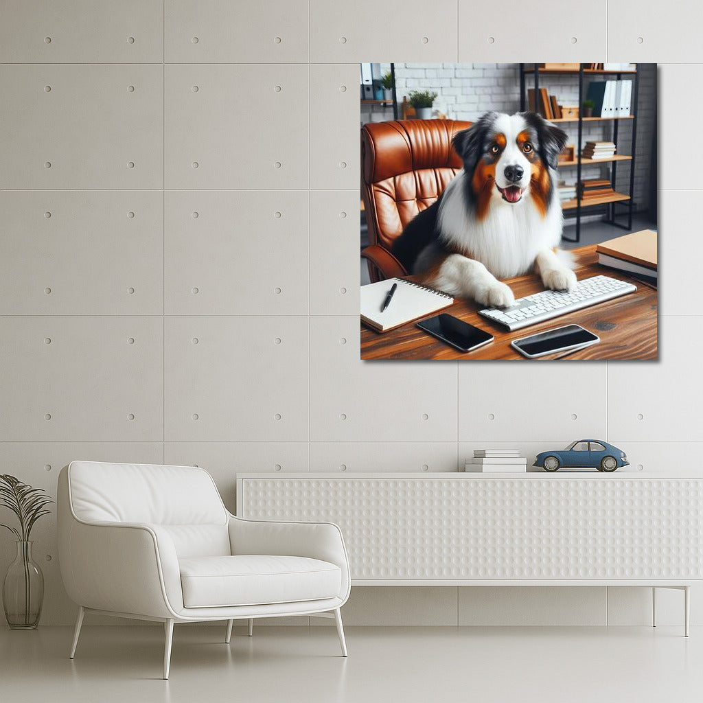 Office Genius: Australian Shepherd at the Computer