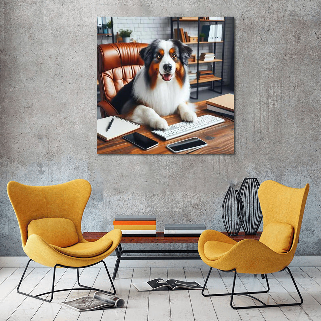 Office Genius: Australian Shepherd at the Computer