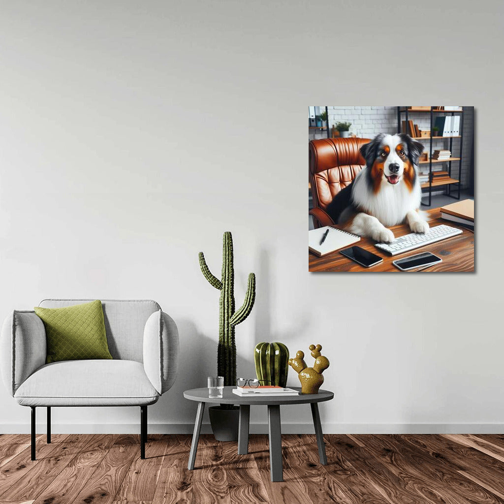 Office Genius: Australian Shepherd at the Computer