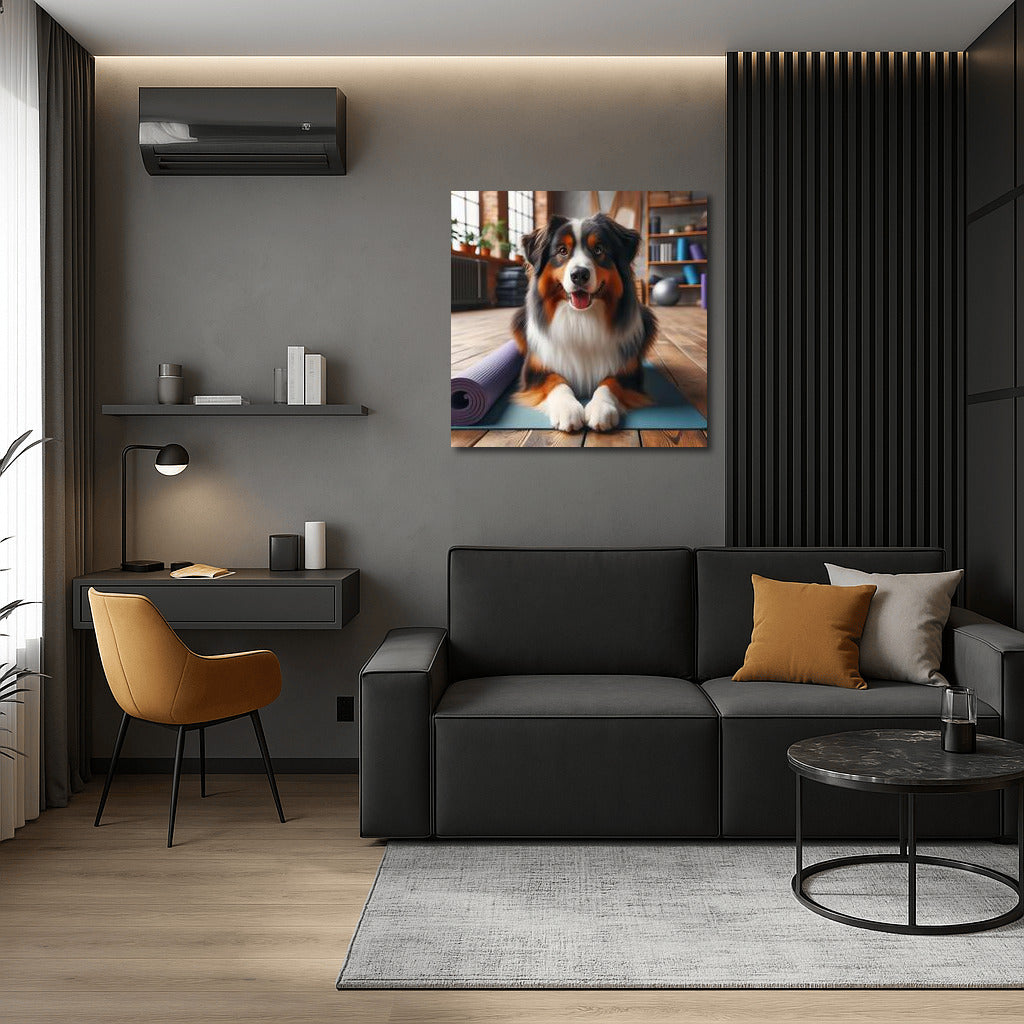 Australian Shepherd in Yoga Studio: Harmony and Style