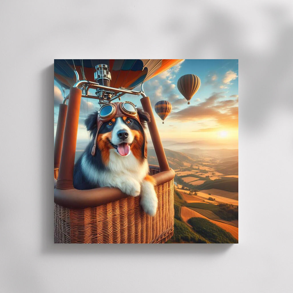 Australian Shepherd Pilot Takes Hot Air Balloon Flight: Scenic Journey