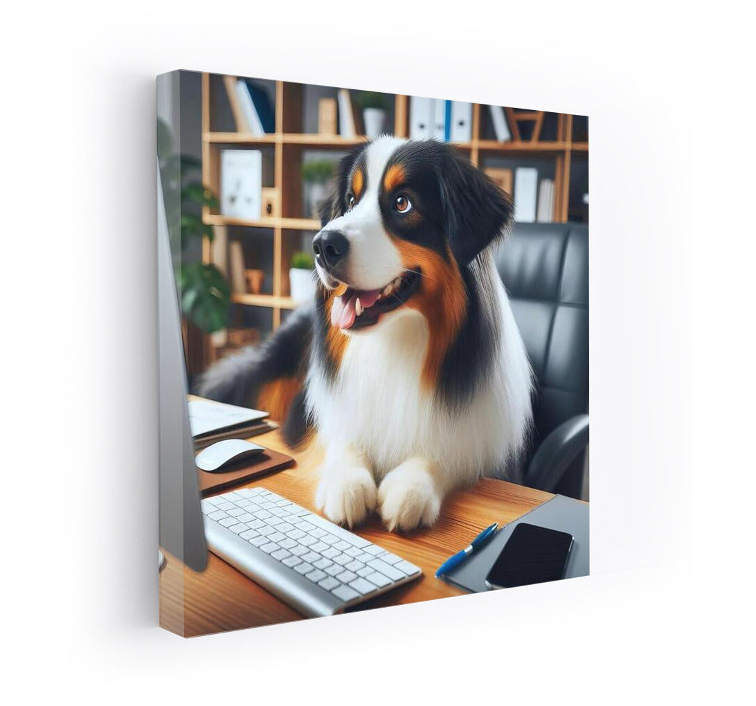Hardworking Australian Shepherd at His Desk