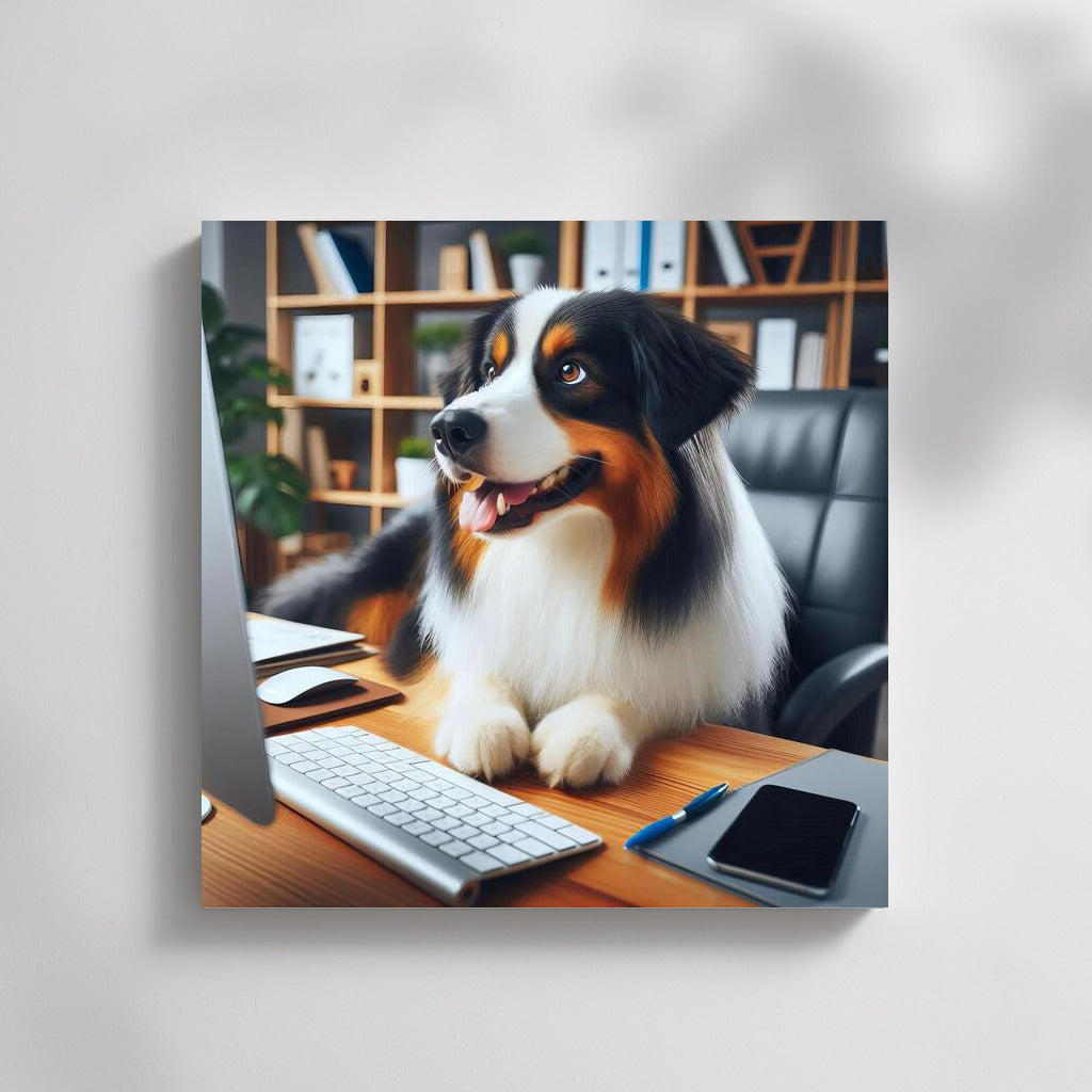 Hardworking Australian Shepherd at His Desk