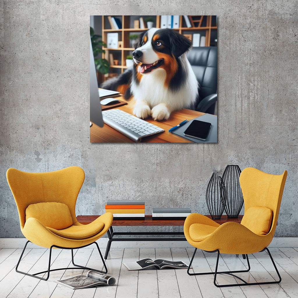 Hardworking Australian Shepherd at His Desk