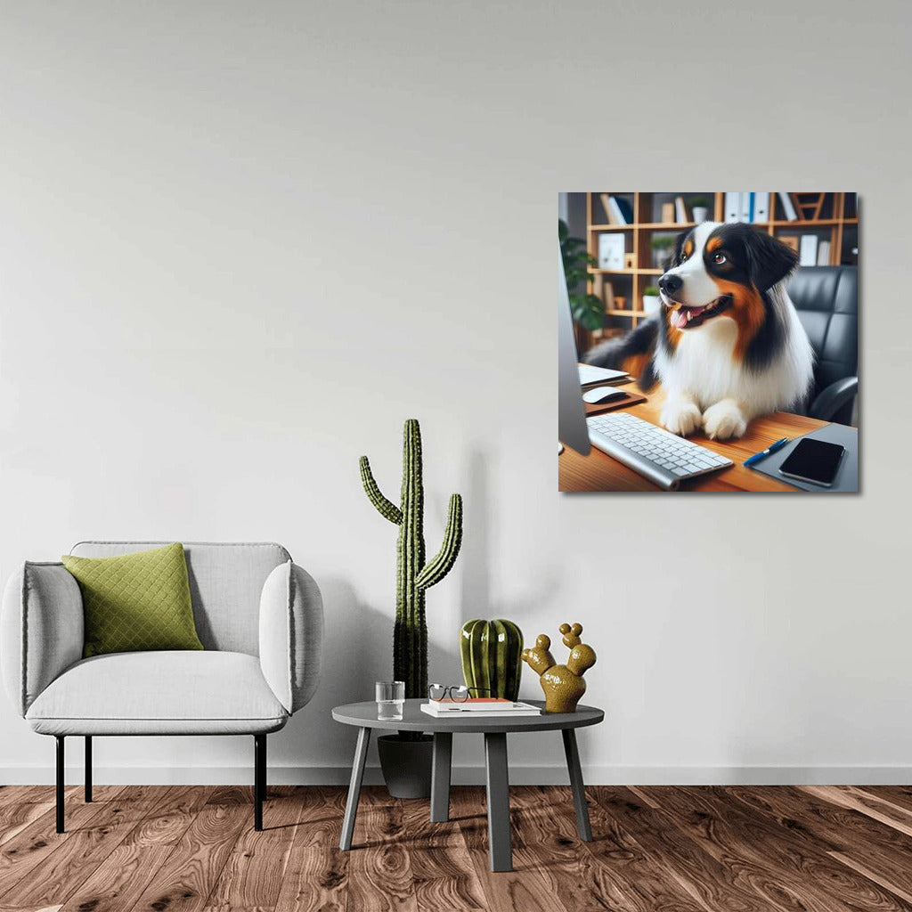 Hardworking Australian Shepherd at His Desk