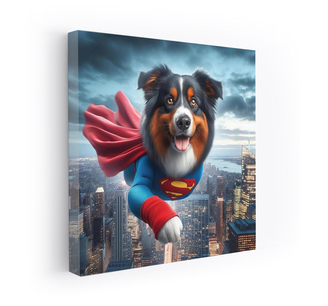 Australian Shepherd Superhero: Dog in Suit Saves City